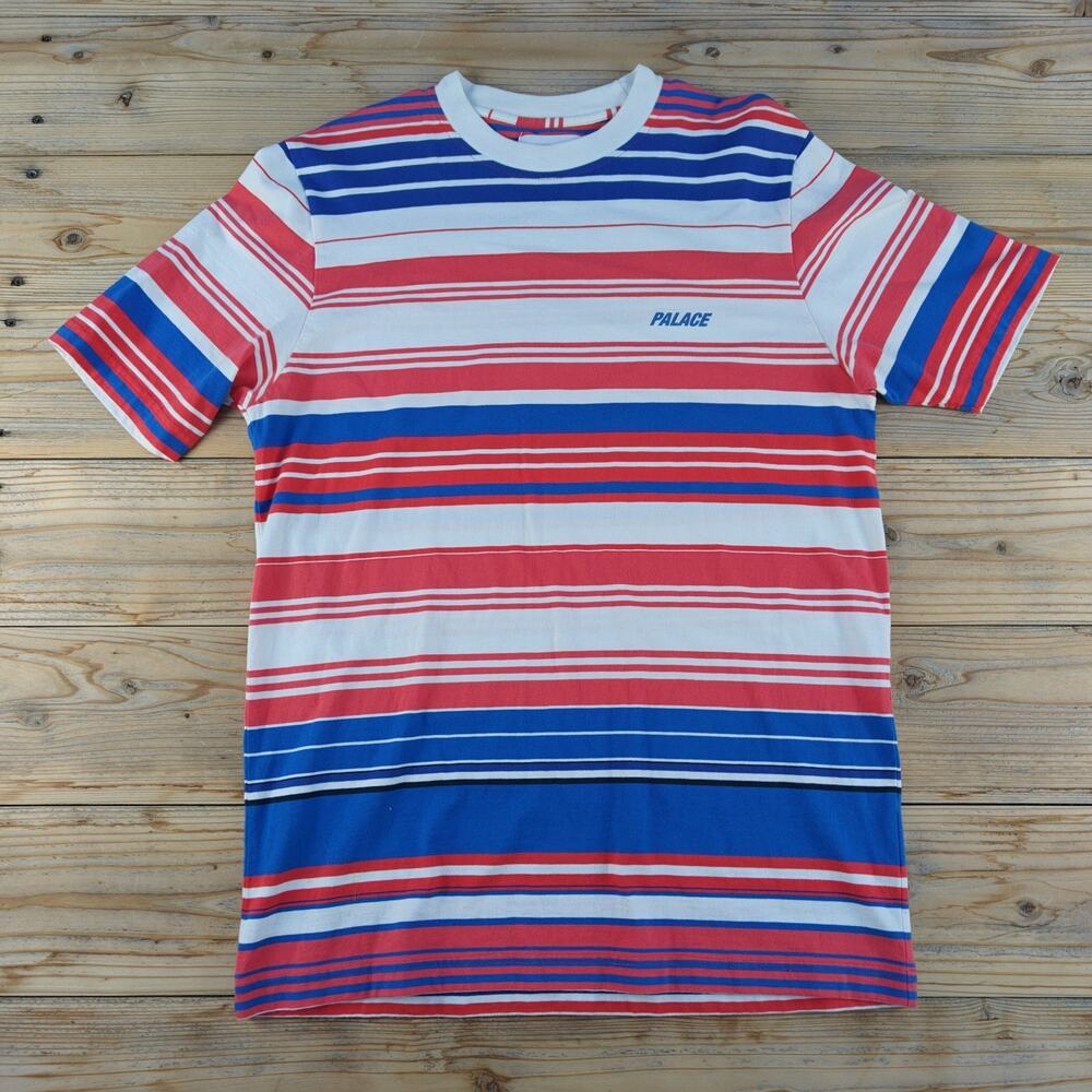 Palace Men's Streetwear Skateboarding Ulti Striped T Shirt Red Blue Size Large